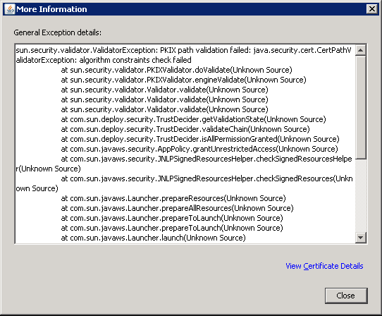 the java uninstall tool failed to launch