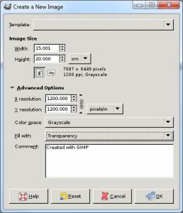 GIMP New Image Dialog