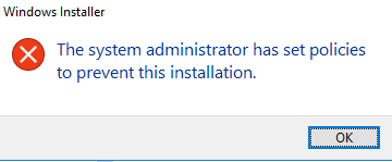 Windows-Installer-spezifischer Systemadministrator hat Richtlinien festgelegt, die verhindern können