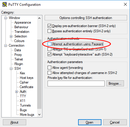 Putty - Disable Agent