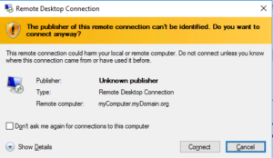 Opening of an unsigned RDP File